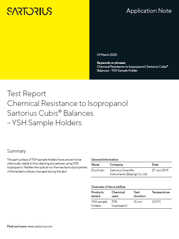 Izvještaj o ispitivanju kemijske otpornosti Cubis® vage na izopropanol - Sartorius Libra Elektronik